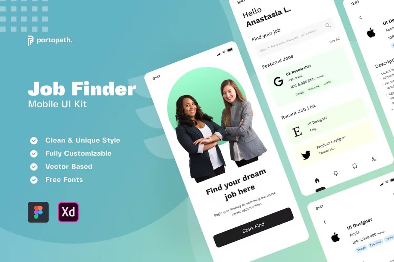 Job Finder 移动应用程序 UI 套件模板