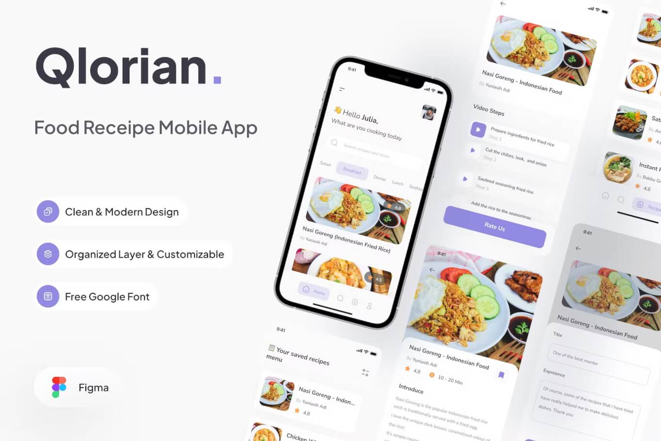 Qlorian-食物食谱移动应用程序 Figma模板