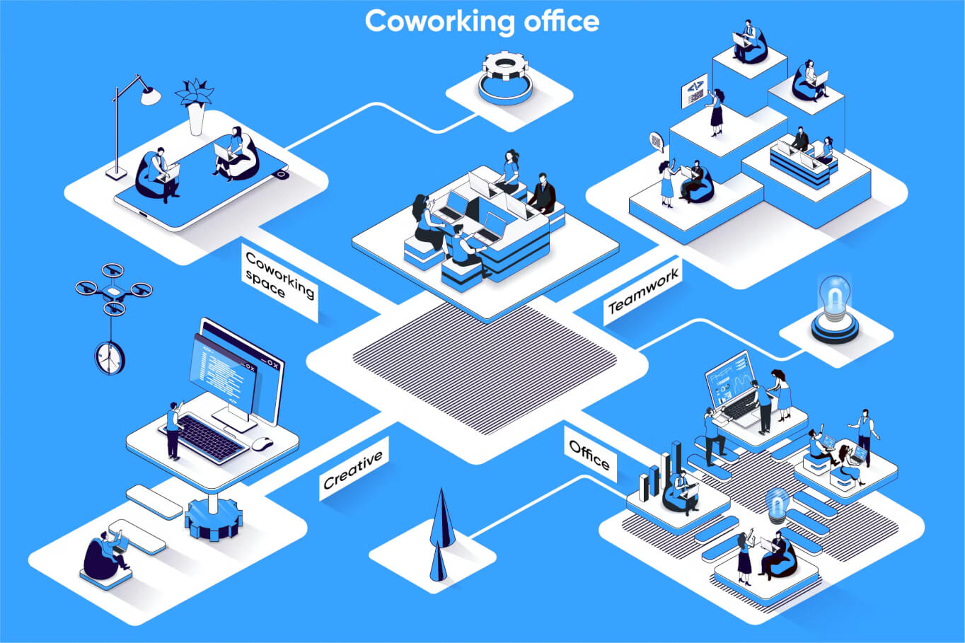 Coworking 办公室 3D 等距插画