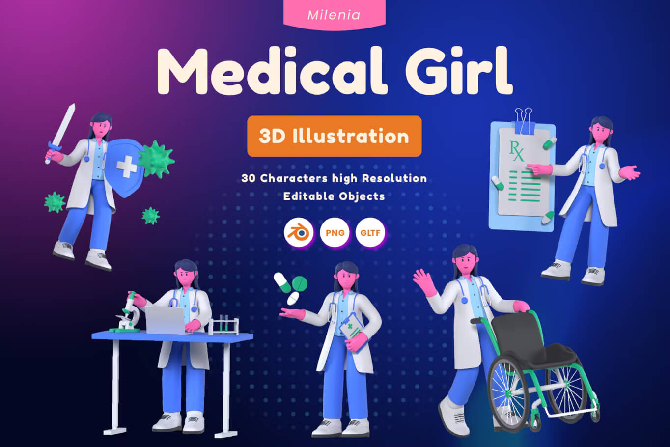 医学女性 3D 插图