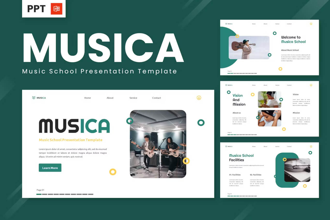 Musica - 音乐学校 Powerpoint 模板