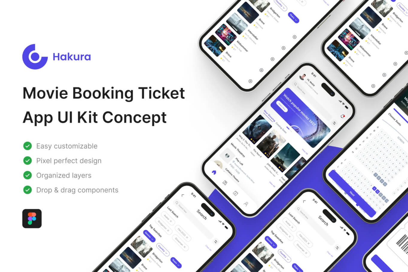 Hakura – 电影票预订应用程序 UI 套件